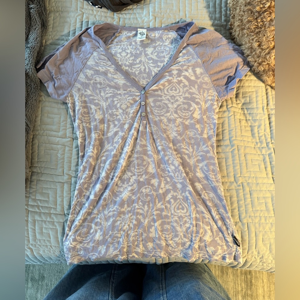 Prana Women's Short Sleeve Top in Lavender and Cream